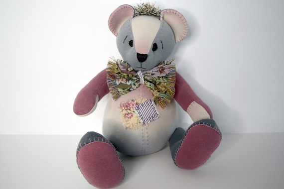 Embroidered Handmade Teddy Bear From Upcycled Materials