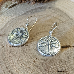 Dragonfly Fine Silver Earrings, Dragonfly Jewelry, Dragonfly Earrings,  Insect Earrings, Antiqued Earrings, Handmade Earrings