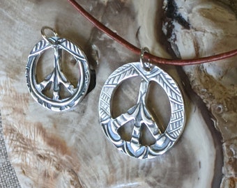Fine Silver Peace Sign Necklace: Mandala Boho Pendant