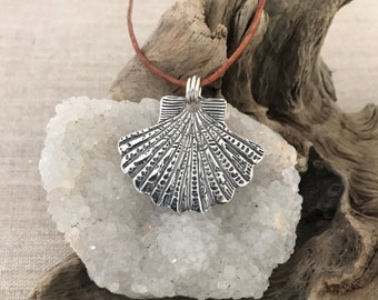 Sea Scallop Fine Silver Pendant, Nautical Fine Silver Shell Necklace, Fossil Shell Fine Silver Pendant, Scallop Shell Fine Silver Necklace