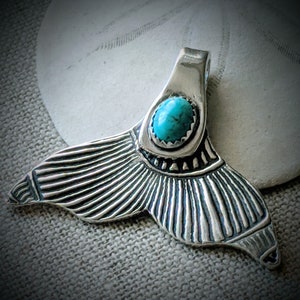 Mermaid Tail Necklace, Whale Tail Fine Silver, Mermaid Silver Necklace, Turquoise Necklace, Onyx Necklace, Mermaid Gift, Nautical Necklace