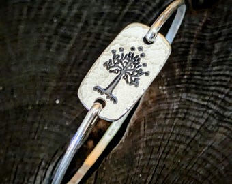 White Tree of Gondor Silver Bracelet, LOTR Hobbit Fan Gift
