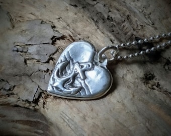 Fine Silver Anchor Heart Pendant: Nautical Tattoo Necklace