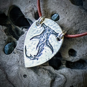 Tribal Hammerhead Fine Silver Necklace, Hammerhead Shark Fine Silver Jewelry, Hawaiian Tribal Shark Silver Necklace, Shark Silver Jewelry