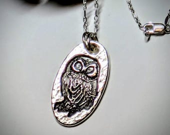 Fine Silver Owl Pendant Necklace: Handmade Bird Jewelry