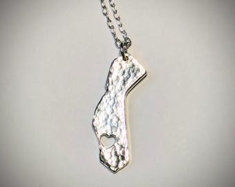 Handmade Fine Silver California Heart Pendant, LA Wildfire Relief