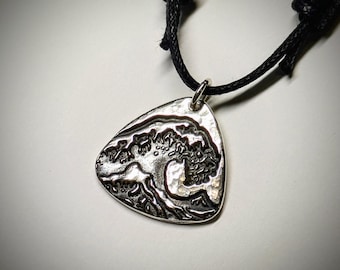 Fine Silver Great Wave of Kanagawa Pendant, Japanese Art Necklace, Starry Night Inspired