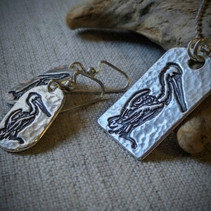 Pelican Fine Silver Necklace, Pelican Silver Jewelry, Oregon Pelican Silver Necklace, Dalmatian Pelican Jewelry, Brown Pelican Necklace