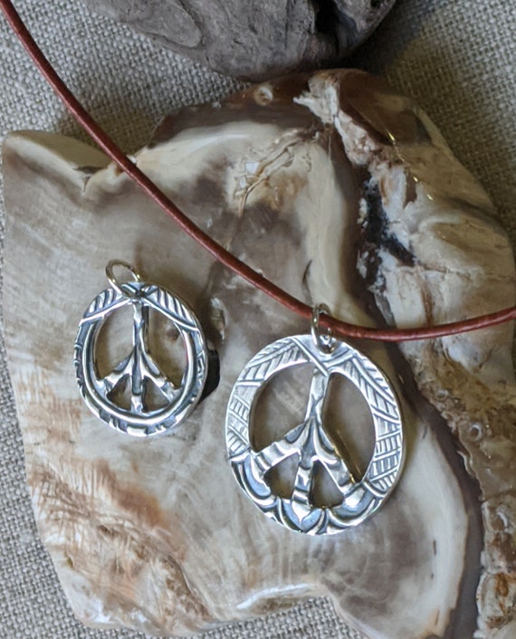 Fine Silver Peace Sign Necklace: Mandala Boho Pendant