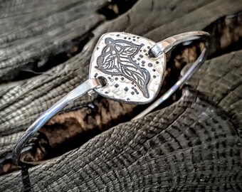 Leaves of Lorien Fine Silver Bangle Bracelet - Lord of the Rings Elven Jewelry