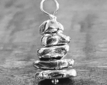 Fine Silver Cairn Rock Stack Necklace: Zen Hiker Talisman, Worry Stone Pendant
