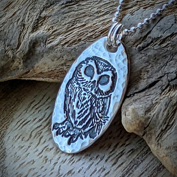 Owl Fine Silver Necklace, Spotted Owl Silver Pendant, Burrowing Owl Pendant, Saw-whet Jewelry, Snow Owl Silver Necklace, Barred Owl Pendant