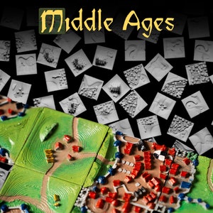 3D printed unique Carcassonne Tiles set - 91 Pieces - paint yourself - Middle Ages design by Flying Zoo Factory