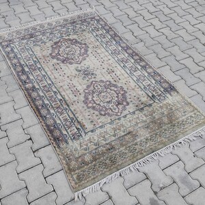 4x6 Oushak Rug, Vintage Rug, Turkish Rug, Anatolian, Antique, Hand-Made, Wool, Bohemian, Natural, Kilim - Free Shipping - Size; 3.9x6.1ft.
