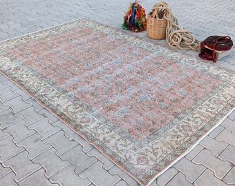 5x8 Turkish Rug, Oushak Rug, Vintage Rug, Anatolian, Antique, Hand-Made, Wool, Bohemian, Natural, Kilim - Free Shipping - Size; 5.3x8.3ft.