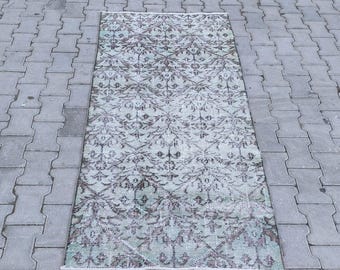 Vintage Oushak Runner Rug, Hand-Knotted Wool, Anatolian Kilim (3x6.2 ft)