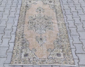 Small Vintage Oushak Rug, Hand-Knotted Wool Anatolian Kilim (3.3x6.2ft)