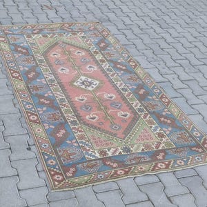 4×6 Oushak Rug, Vintage Rug, Turkish Rug, Anatolian, Antique, Hand-Made, Wool, Bohemian, Natural, Kilim - Free Shipping - Size; 4.1x6ft.