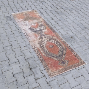 2x6 Antique rug Runner Rug,Turkish Vintage Runner,Anatolian, Hand-Made, Oushak Bohemian, Runner Rug,Wool, - Free Shipping - Size, 2.4x6.4ft.