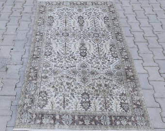 Vintage Oushak Rug, Hand-Knotted Wool, Anatolian Decor (3.7x7ft)
