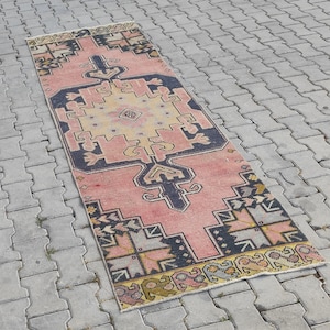3×9 Bohemian Runner Rug, Turkish Vintage Runner, Anatolian, Hand-Made, Antique,Oushak, Runner Rug, Wool, - Free Shipping - Size, 2.9x8.5ft.