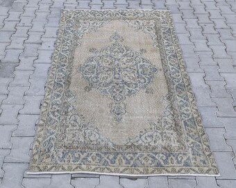 Small Vintage Oushak Rug, Hand-Knotted Wool Rug, 3.8x6.7 ft