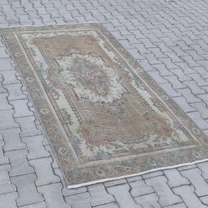 4x7 Natural Rug, Vintage Rug, Turkish Rug, Anatolian, Antique, Hand-Made, Wool, Bohemian, Oushak, Kilim - Free Shipping - Size; 4.2x6.9ft.