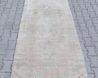 Small Vintage Oushak Rug, Hand-Knotted Wool, Anatolian Decor (3.5x7.3 ft)