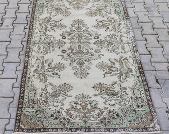 Small Vintage Oushak Rug, Hand-Knotted Wool, 3.8x6.4 ft