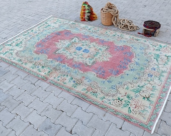 6x9 Turkish Rug, Oushak Rug, Vintage Rug, Anatolian, Antique, Hand-Made, Wool, Bohemian, Natural, Kilim - Free Shipping - Size; 5.6x9.2ft.