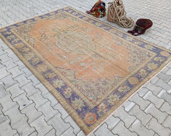 6x9ft.Turkish Rug, Oushak Rug, Vintage Rug, Anatolian, Antique, Hand-Made, Wool, Bohemian, Natural, Kilim - Free Shipping - Size; 6.2x8.9ft.