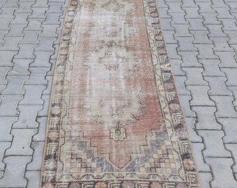 Dywan Vintage Oushak Runner, wełniany dywan turecki (2,8 x 8,9 stopy)