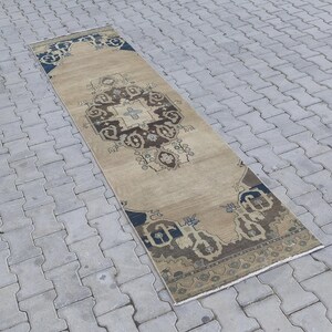 Alfombra de corredor boho de 3 x 9 pies, alfombra de corredor vintage turca, anatolia, hecha a mano, antigua, bohemia, alfombra de corredor, lana, envío gratis, tamaño, 2,5 x 9 pies.