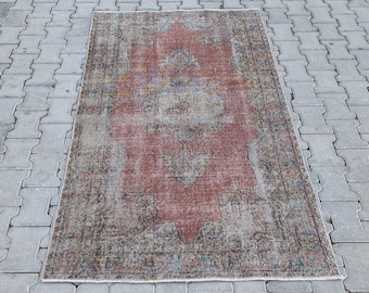 Small Vintage Oushak Rug, Hand-Knotted Wool, Bohemian Turkish Rug (3.6x6.3 ft)