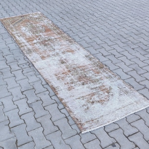 3×10 Hand Made Runner Rug, Turkish Vintage Runner, Anatolian,Oushak,  Antique, Bohemian, Runner Rug, Wool,- Free Shipping-Size, 3.1x9.5ft.