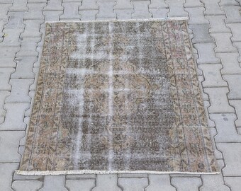 Small Vintage Oushak Rug, Hand-Knotted Wool, Bohemian Kilim (3.6x4ft)