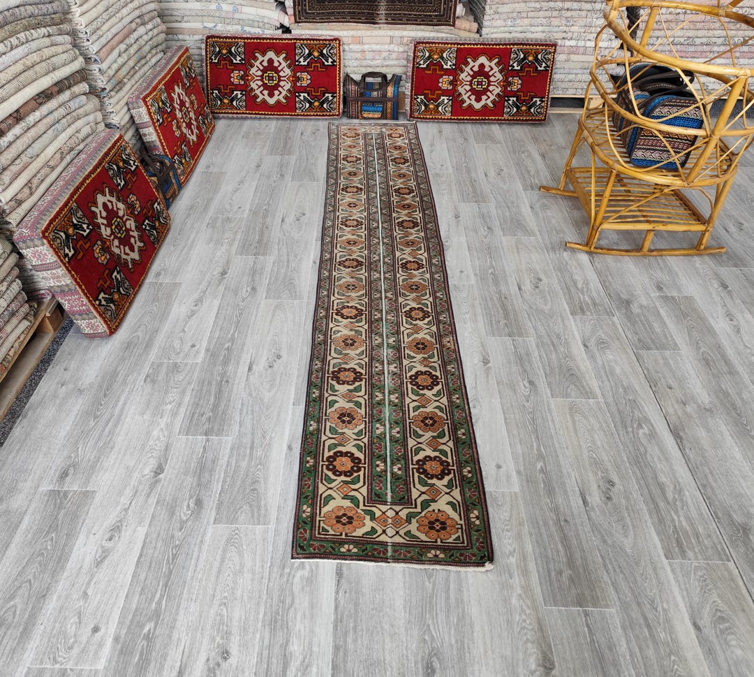 2x10 Vintage Runner Rug Hand-knotted Wool Oushak Rug, Anatolia(1.7x9 ...