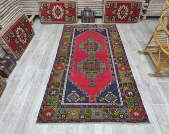 Vintage Oushak Rug, Hand-Knotted Wool, 3.9x7.3ft