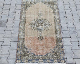 Small Vintage Oushak Rug, Hand-Knotted Wool Rug (2.7x6.4ft)