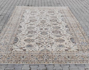 Large Vintage Oushak Rug, 7x10 Turkish Wool Rug, Handmade Anatolian Decor