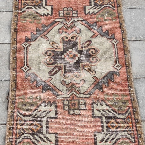 Small Oushak Rug, deals Vintage Rug, Anatolian, Mini Turkish Rug, Hand-Made, Wool, Bohemian, Natural, Kilim - Free Shipping - Size; 1.5×3.2ft.