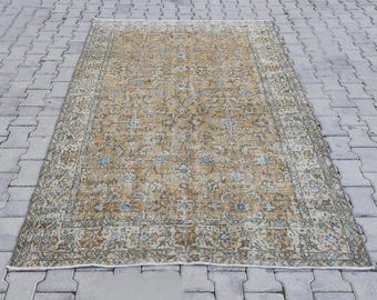 5x8 Vintage Oushak Rug, Hand-Knotted Wool, Bohemian Anatolian Carpet