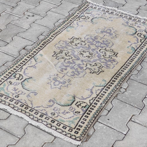 Small Oushak Rug, Vintage Rug, Anatolian, Mini Turkish Rug, Hand-Made, Wool, Bohemian, Natural, Kilim shops - Free Shipping - Size; 2.2×4.1ft.