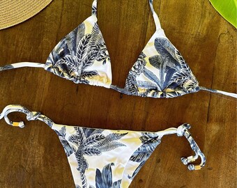 Tropical Print Brazilian Swimwear Set: Triangle Top, Cheeky Bottoms