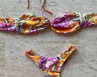 Floral Bandeau Swimwear Set: Brazilian Cheeky Bottoms
