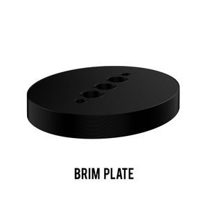 May include: Black plastic brim plate with five holes in a row. BRIM PLATE is written in white text below the plate.