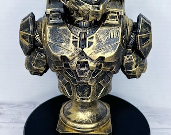 Halo-Inspired Master Chief Bust – 10” Hand-Painted 3D Printed Display Statue | Black & Antique Gold Finish