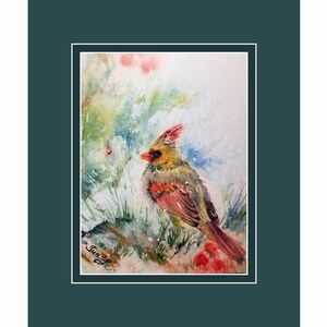 Kardynał/Oryginalna akwarela na papierze akwarelowym Arches 140Ib tłoczonym na zimno 7,5x5,5 cala