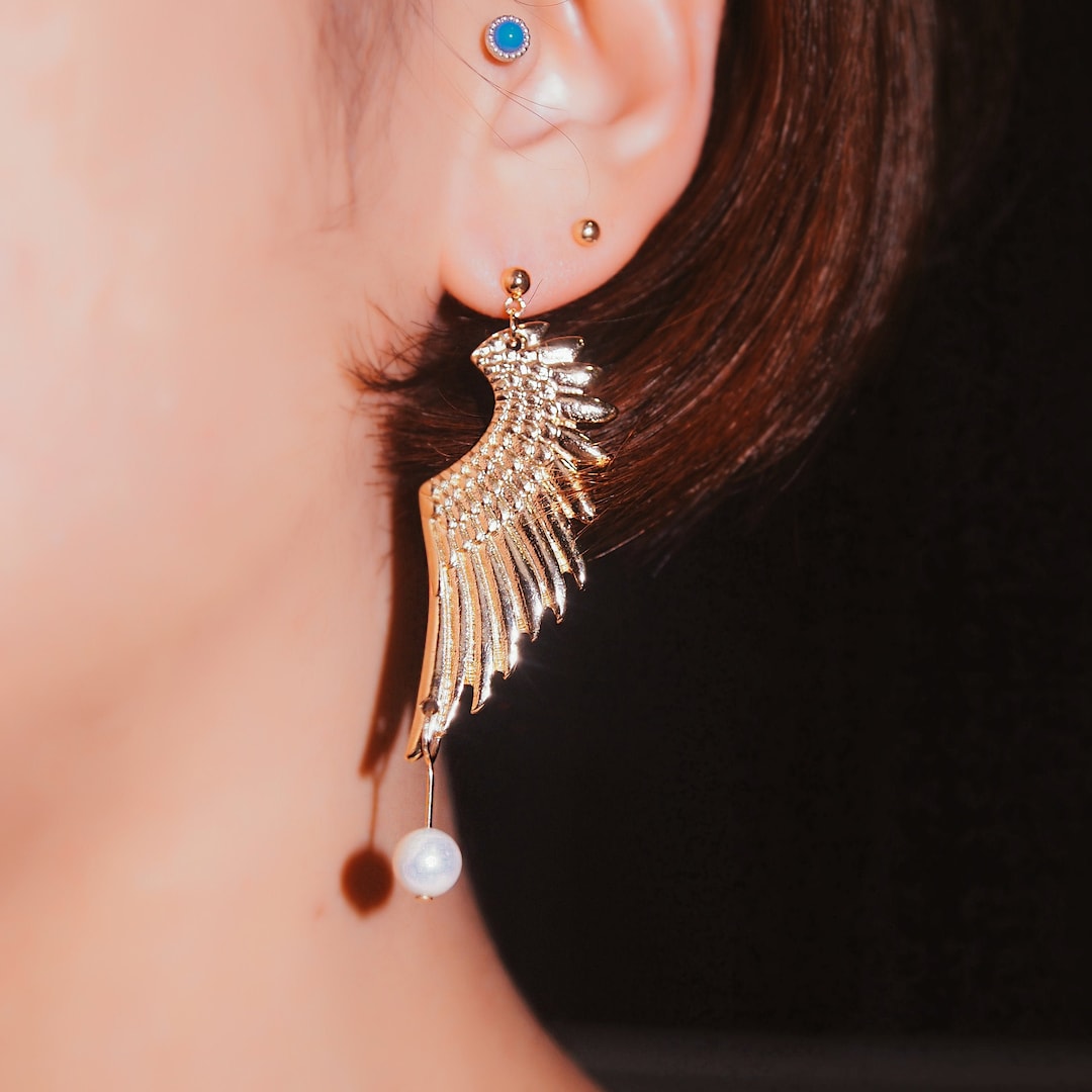 wing bling ★ 14K Post ★ Percia earrings 1/14ct tw Diamond Angel Wing Earrings in Sterling Silver