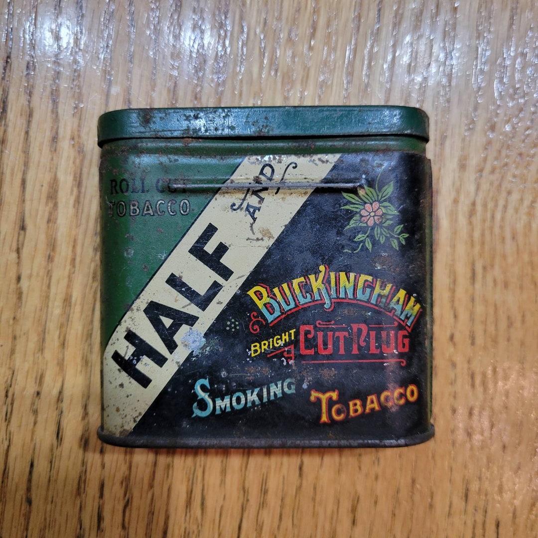 Half and Half Tobacco Tin. Buckingham Bright Cut Plug Smoking Tobacco